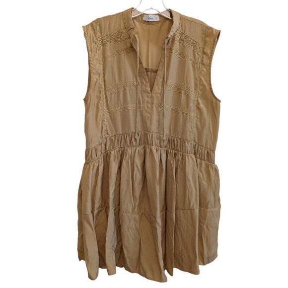 Talulah Dress Womens Lrg Sundress Sleeveless V-Neck Mustard Color Tiered Lined - Picture 1 of 11